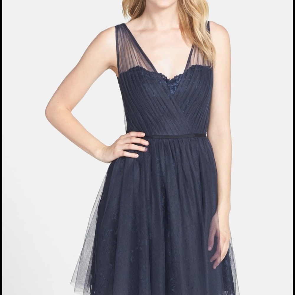 Monique Lhuillier tulle overlay lace dress
